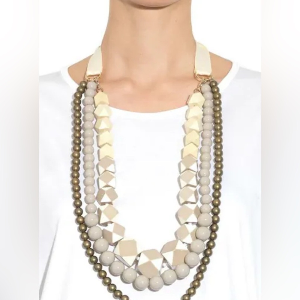 Max Mara Statement Three Strand Beaded Necklace - image 2